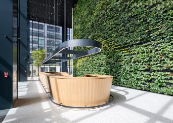 Kilkunastometrowa ściana z tysięcy roślin pojawiła się w biurowcu w Warszawie